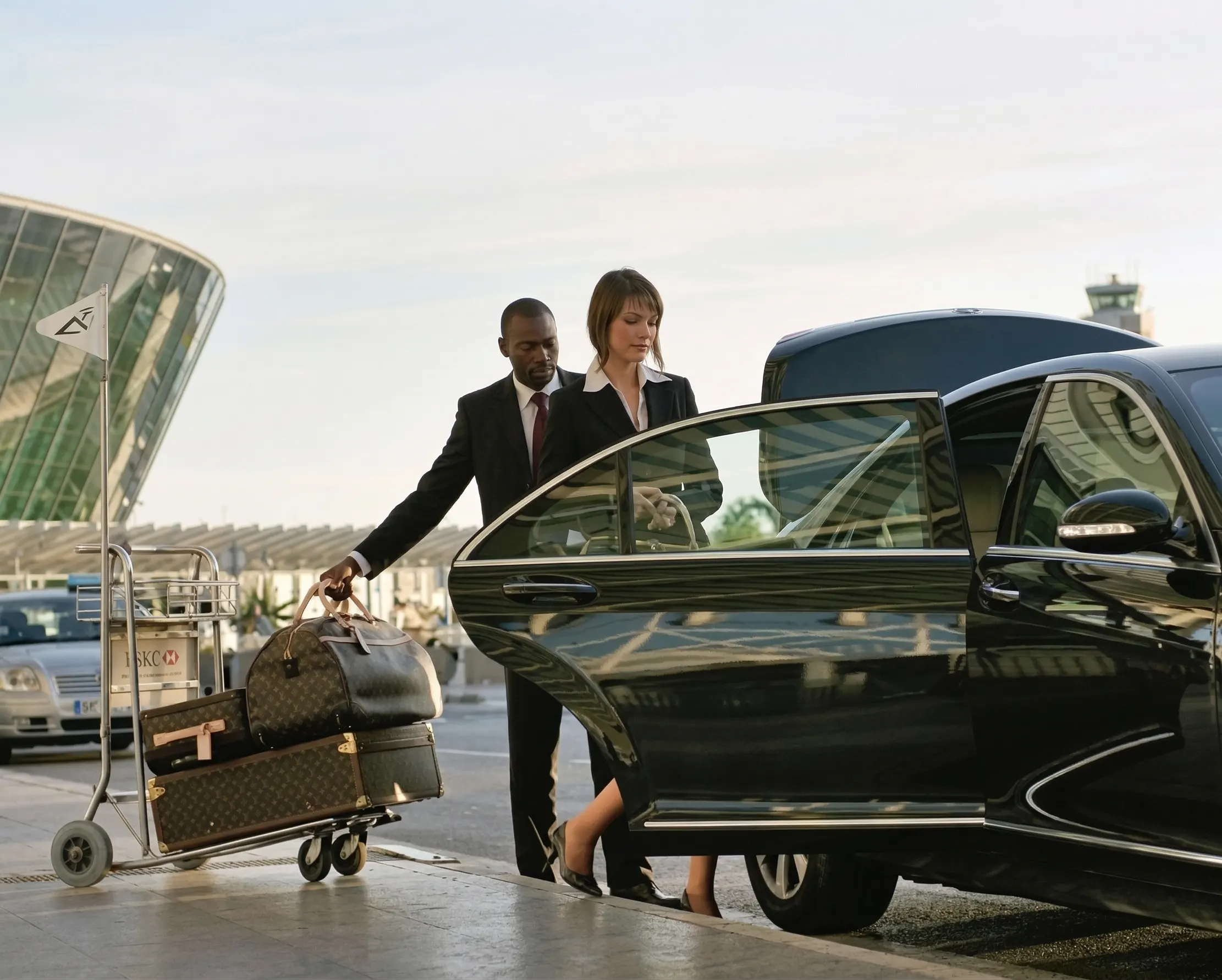 Empleado recogiendo a una persona en aeropuerto para llevarla a hotel