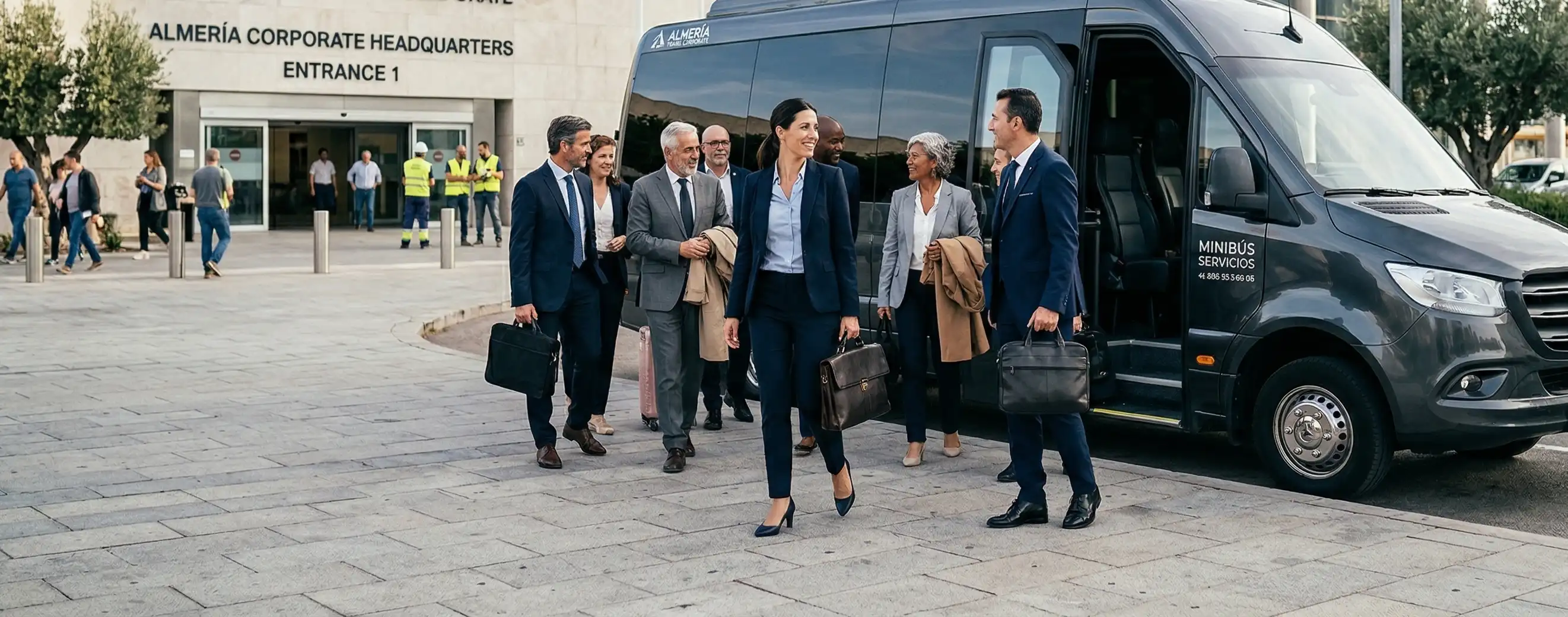 Traslado de delegaciones internacionales en minibús de lujo por Almería.